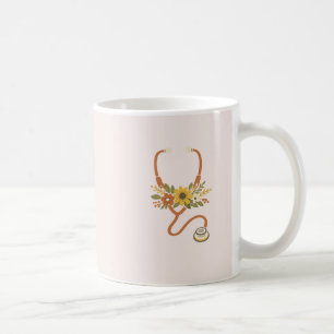 Taza De Café Elegante Estetoscopio Floral Acuarela Café Enferme