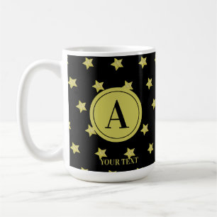 Taza De Café Elegante Estrella Dorada y Negra con Patrón de Mon