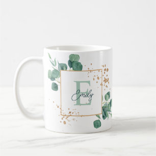 Taza De Café Elegante eucalipto verde y monograma de Relieve me