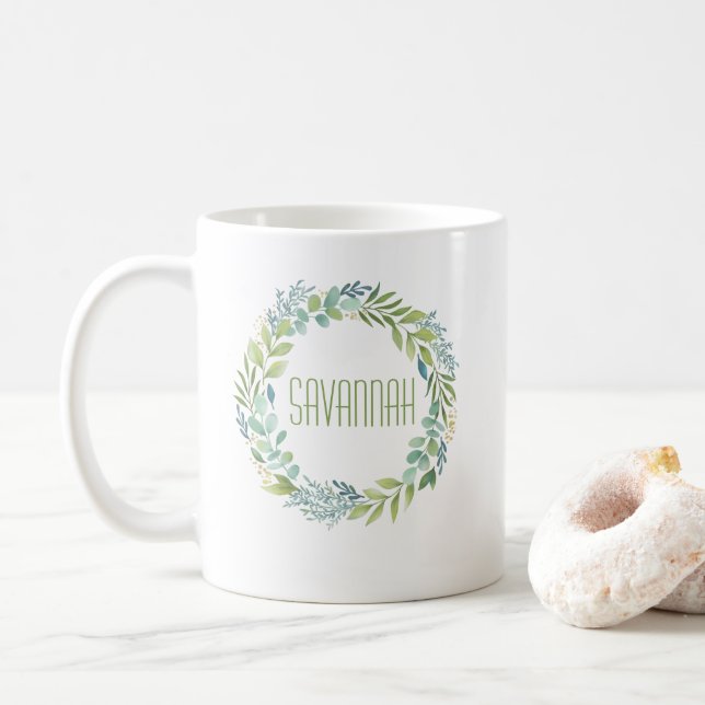 Taza De Café Elegante Eucalyptus Watercolor Wreath Mug (Con donut)