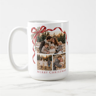 Taza De Café Elegante familia de lazo rojo Navidad