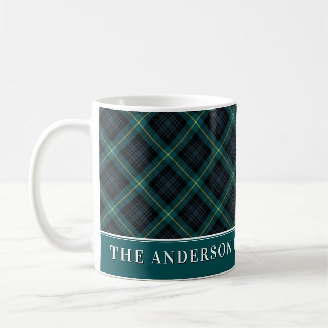 Taza De Café Elegante familia Tartan Hunter Green Plaid Persona (Izquierda)