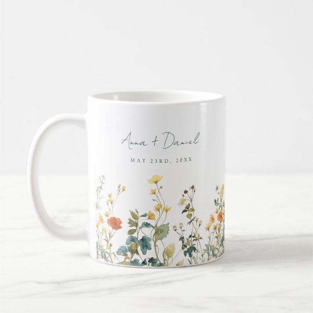 Taza De Café Elegante Favor de la Boda de Flores Silvestres (Izquierda)