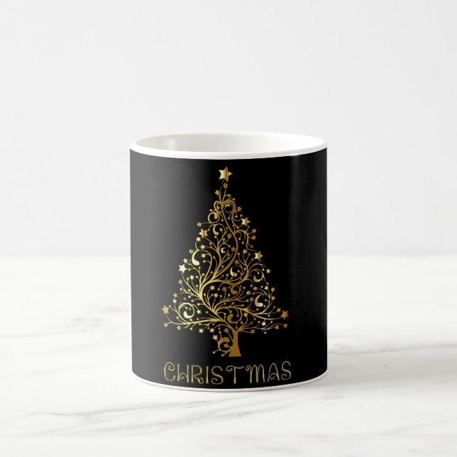 Taza De Café Elegante Fiesta de oro negro merry navideño (Centro)