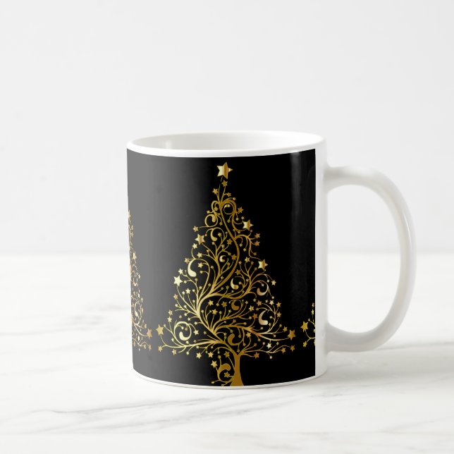 Taza De Café Elegante Fiesta de oro negro merry navideño (Derecha)