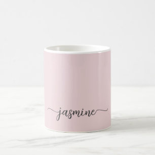 Taza De Café Elegante firma de nombre con monograma en rosa cla