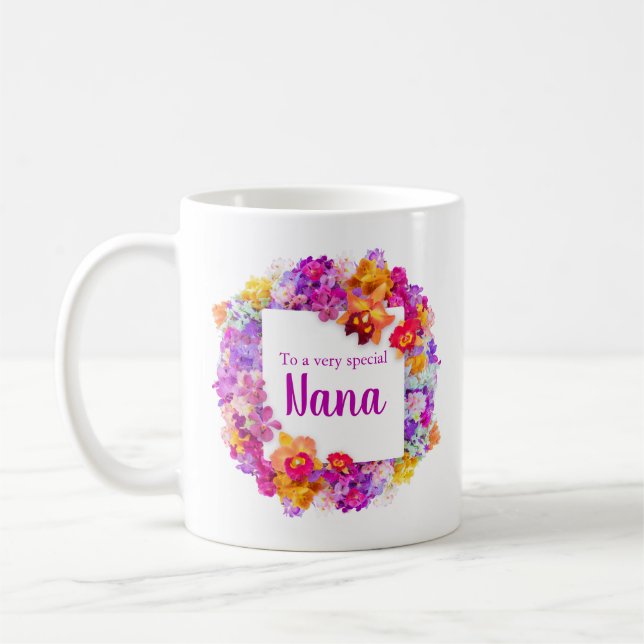 Taza De Café Elegante flor blanca Día de Nana Madre   (Izquierda)