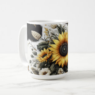 Taza De Café Elegante flor de girasol detallado y floral