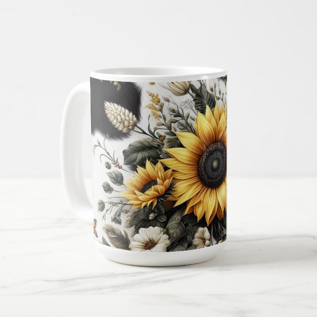 Taza De Café Elegante flor de girasol detallado y floral (Anverso izquierdo)