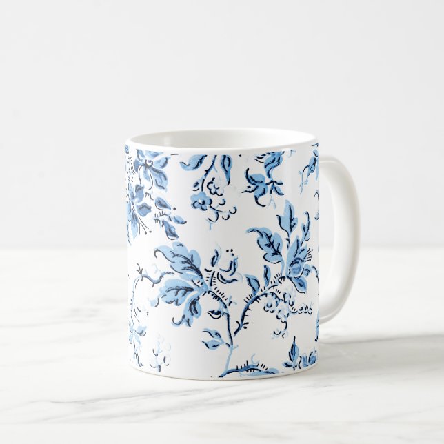 Taza De Café Elegante floral azul y blanco Delft (Anverso derecho)