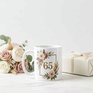Taza De Café Elegante Floral Cumpleaños 65 Personalizado Nombre