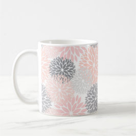 Taza De Café Elegante Floral de Dahlia gris rosa