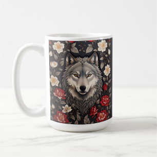 Taza De Café Elegante Floral de Lobo Gris