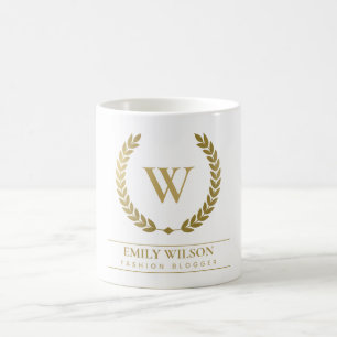 TAZA DE CAFÉ ELEGANTE FLORAL DE ORO LAUREL WREATER MONOGRAM INI