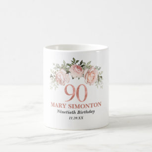 Taza De Café Elegante floral de oro rosa 90 cumpleaños 