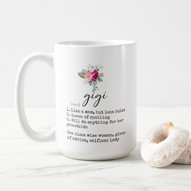 Taza De Café Elegante Floral Gigi Definición 15oz Café Mug (Con donut)