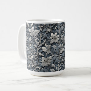 Taza De Café Elegante floral gris blanco plateado