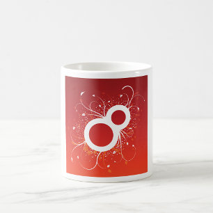 Taza De Café Elegante Floral Número 8 Abstracto Rojo