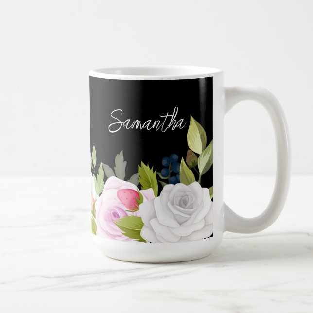 Taza De Café Elegante floral personalizada (Derecha)