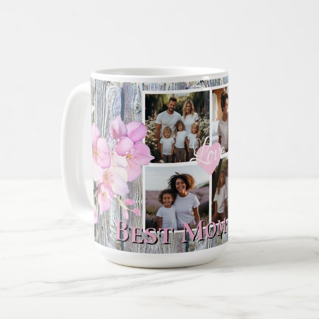 Taza De Café Elegante floral Personalizado 4 foto Mejor Mamá (Anverso izquierdo)