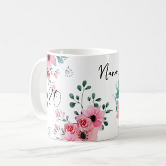 Taza De Café Elegante Floral Rosa 80 cumpleaños Nana