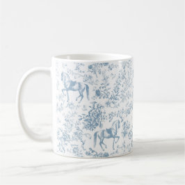 Taza De Café Elegante Floral Toile Ecuestre Azul 