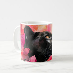 Taza De Café Elegante floreciente Floral Wild Panther Negro