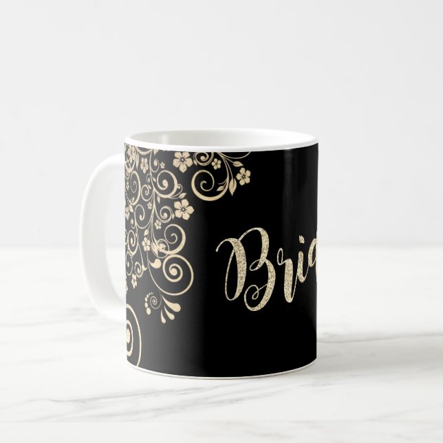 Taza De Café Elegante flores doradas chic, novia (Anverso izquierdo)