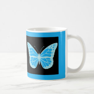 Taza De Café Elegante fondo azul mariposa negro