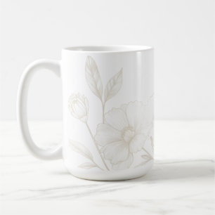 Taza De Café Elegante Fondo de Marco de Arte de Línea Floral Bo