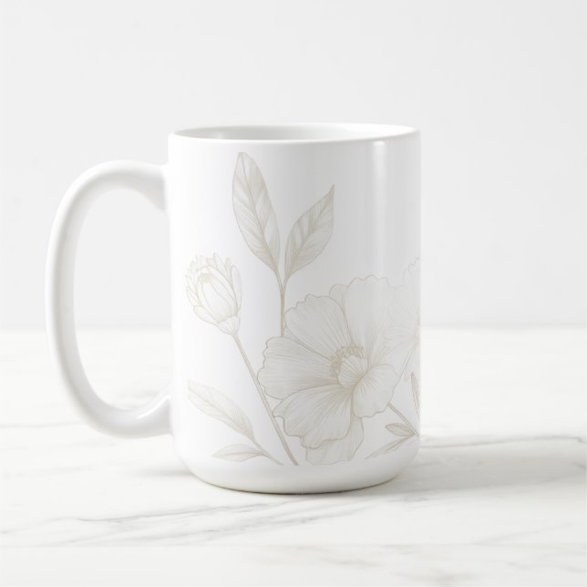 Taza De Café Elegante Fondo de Marco de Arte de Línea Floral Bo (Izquierda)
