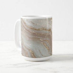Taza De Café Elegante fondo de mármol beige con brillo dorado