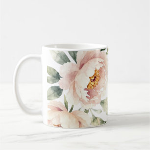 Taza De Café Elegante fondo floral de peonía con rubor de acuar