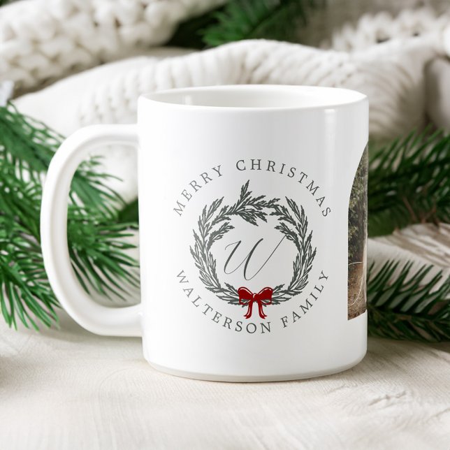 Taza De Café Elegante foto de arco de monograma de guirnaldas d (Elegant Winter Garland Wreath Monogram Arch Photo Coffee Mug)