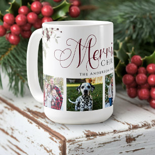 Taza De Café Elegante Foto Familiar de Navidad con Acebo