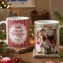 Elegante Foto Familiar Navidad Rojo Blanco Alegre