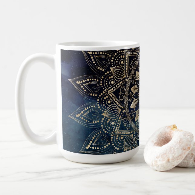 Taza De Café Elegante galaxia azul Mandala dorada (Con donut)