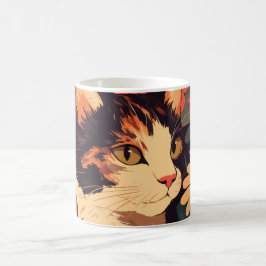Taza De Café Elegante gato calico en jardín floral