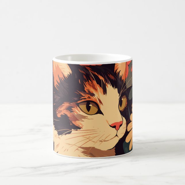 Taza De Café Elegante gato calico en jardín floral (Centro)