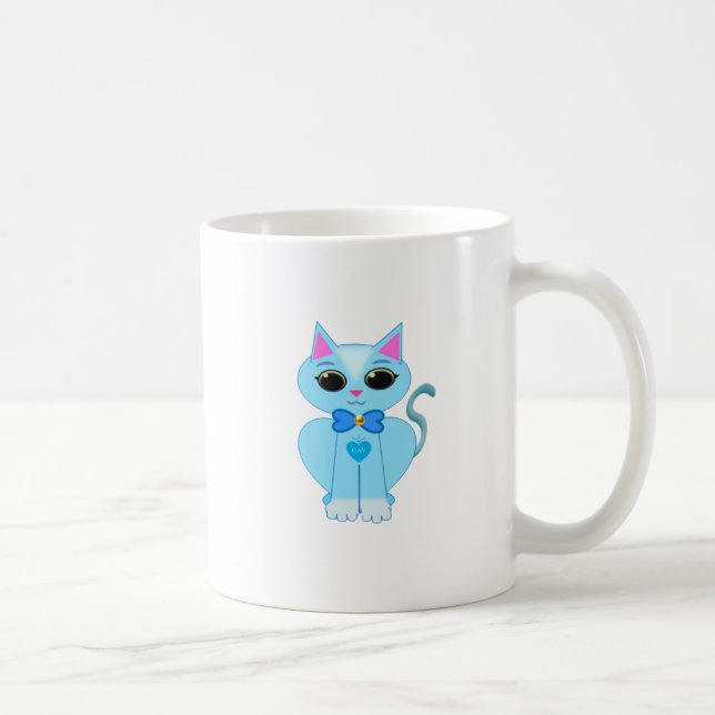 Taza De Café Elegante gato lindo azul claro (Derecha)