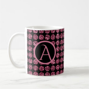 Taza De Café Elegante Gemas De Diamante Rosa Sparkle Monograma 