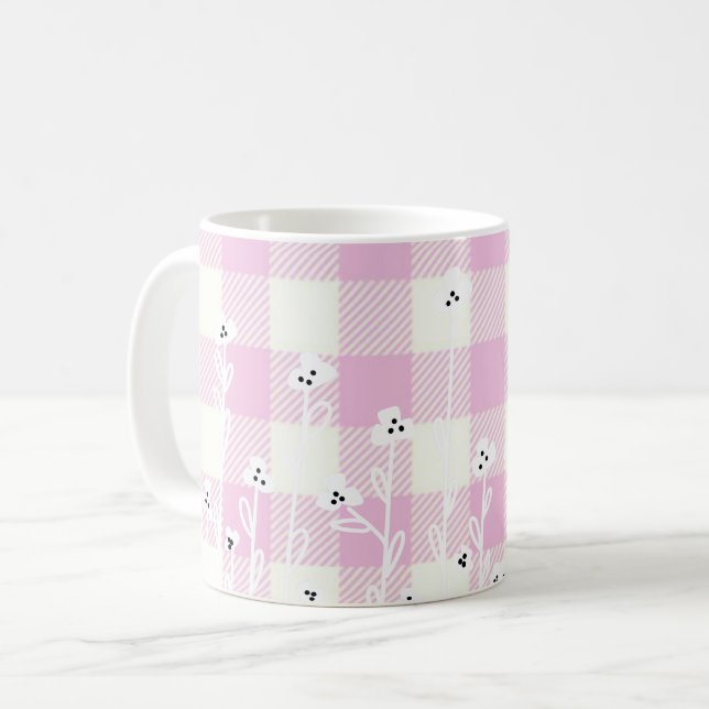 Taza De Café Elegante gingham de color rosa rosa (Anverso izquierdo)