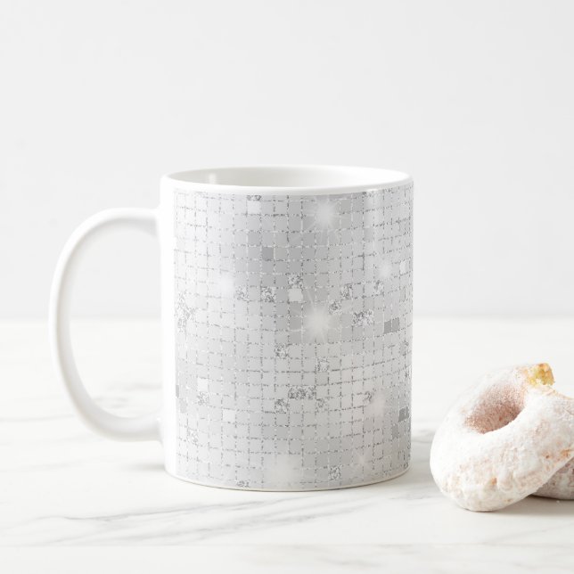Taza De Café Elegante Glam White Silver Glitz Sparkle (Con donut)