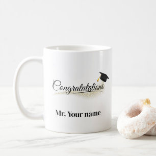 Taza De Café Elegante Gold Minimal Graduation School cap nombre