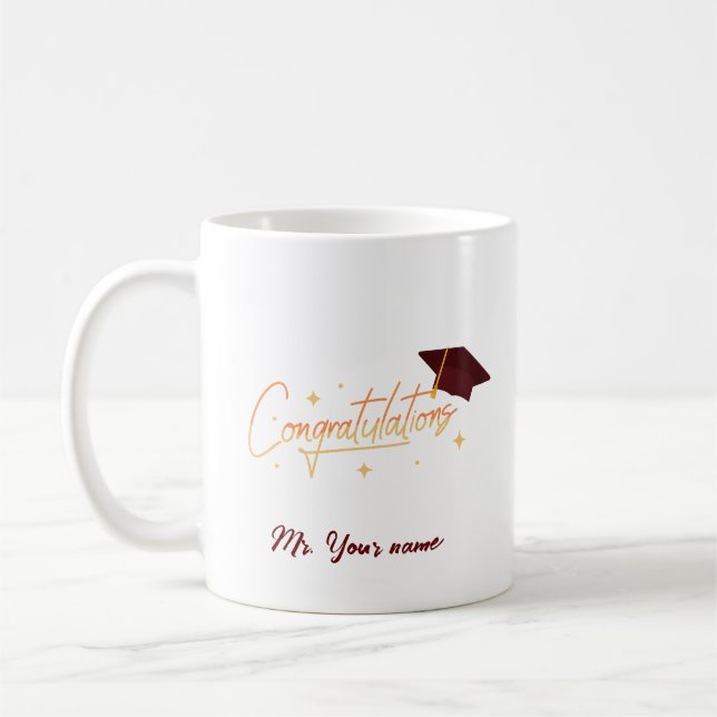 Taza De Café Elegante Gold Minimal Graduation School cap nombre (Izquierda)