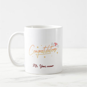 Taza De Café Elegante Gold Minimal Graduation School Nombre roj