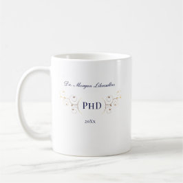 Taza De Café Elegante graduación de oro azul PhD
