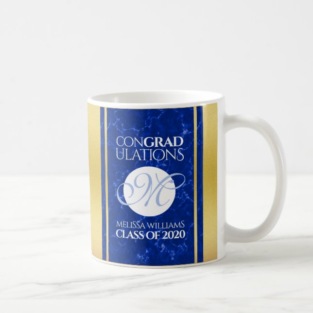 Taza De Café Elegante Graduación Monograma Relieve metalizado d (Derecha)