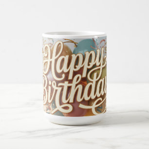 Taza De Café Elegante gráfico de "Feliz Cumpleaños" con letra s