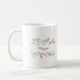 Taza De Café Elegante guión acuarela floral personalizada